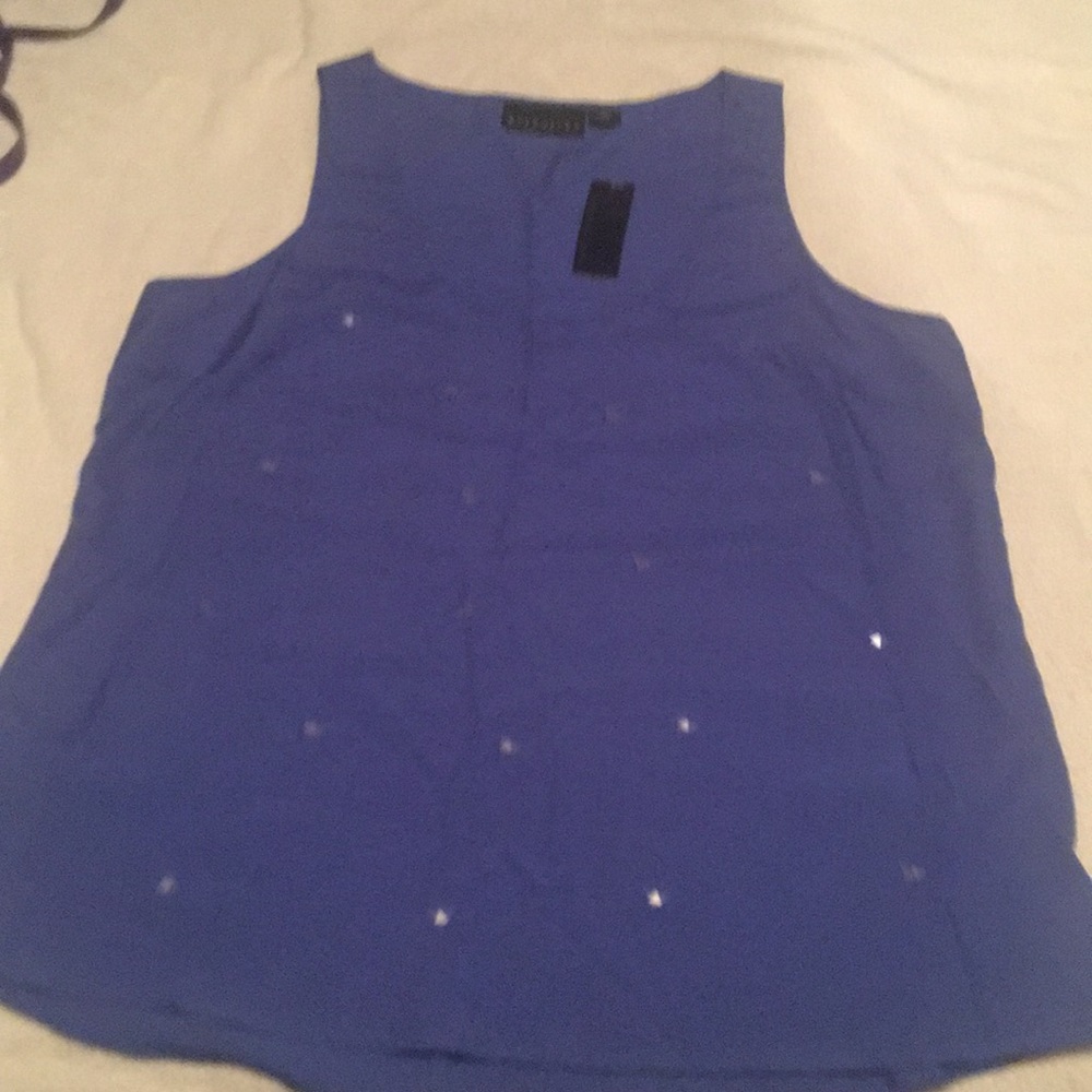 Attention blue Sleeveless embellished blouse